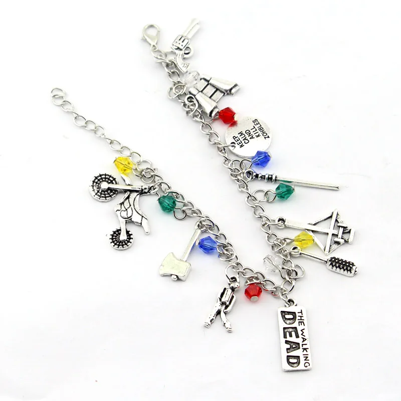 Drop Shipping The Walking Dead Inspired Bracelet Apocalypse Zombie Survival Horror Charm Bracelet Crossbow Telescope Axe Gun