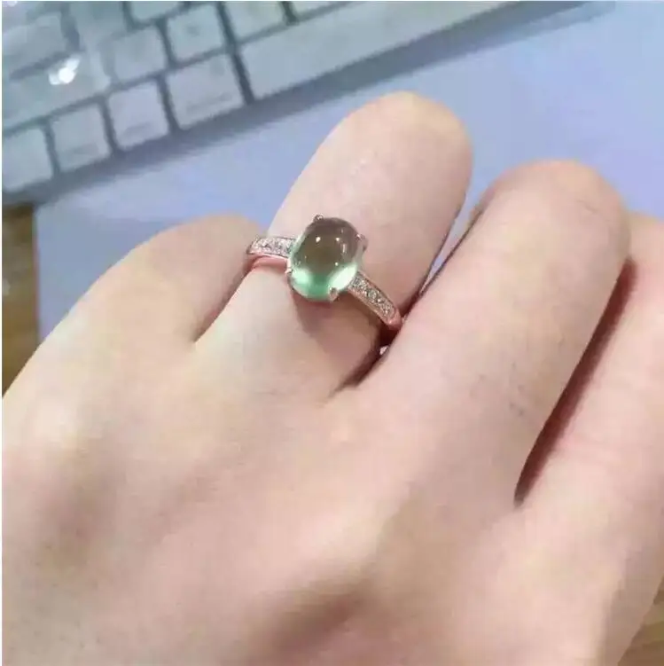 

Natual Prehnite Ring Free shipping Natural real Prehnite Ring 925 sterling silver Gem Size 6*8mm for Woman Or Man