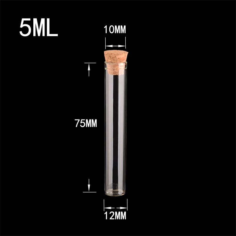 5ml 12*75mm Small Glass Test Tube Vials Jars With Corks Stopper Empty Glass Transparent Mason Jars Bottles 100pcs