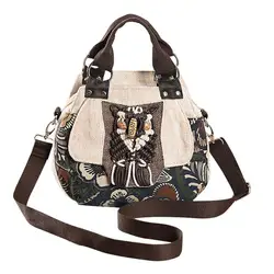 Retro Embroidery Women Handbag National Style Ethnic Canvas Totes Wood Beads Double Layered Travel Shoulder Bag Sac Femme Bolsos