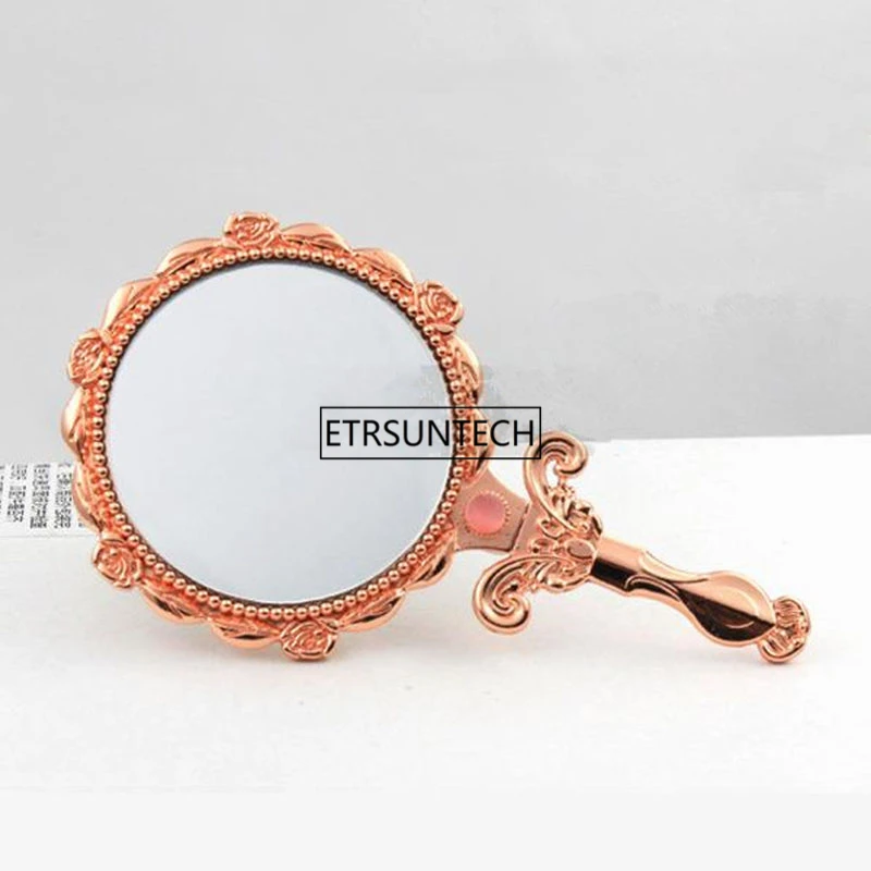 Retro Handle Makeup Mirror Portable Lace Hand Held Make up Mirrors Beauty Makeup Tool F2105