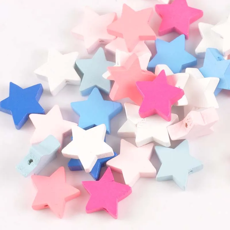 19mm 20pcs mixed color Natural Wooden star Wooden Beads For kids Jewelry Making MT2018X