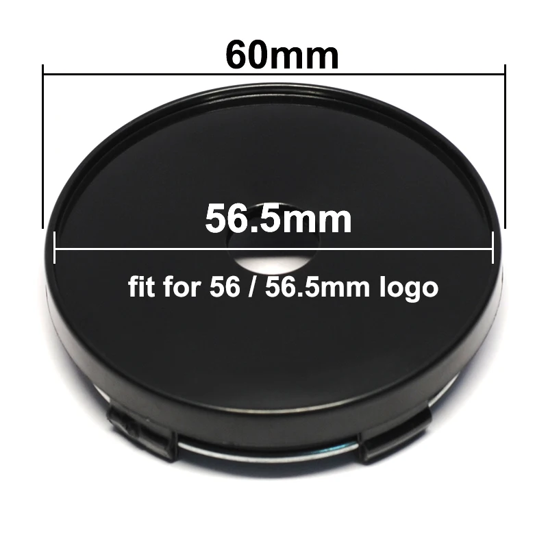 4Pcs 60mm Fit 56mm / 56.5mm Logo Black Plastic Car Wheel Center Hub Caps Cover Hubcap Car Rim Dust Cover Wheel Hub Cover Hub Cap