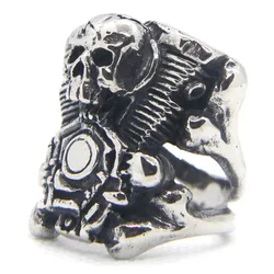 Size 7-14 New Design Motor Engine Ring 316L Stainless Steel Fashion Jewelry Biker Style Skeleton Ring