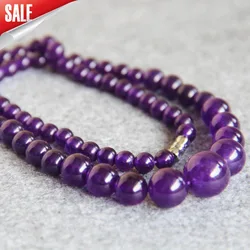 6-14mm Purple Chalcedony Necklace Gifts Women Girls Beads Crafts Semi Finished Stone Balls Gifts 18inch Jewelry Making Design