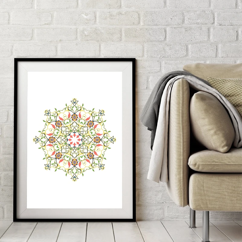 Hand Drawn Mandala Pattern Prints Turkish Style Poster Arabesque Bright Floral Islamic Canvas Painting Wall Picture Home Decor