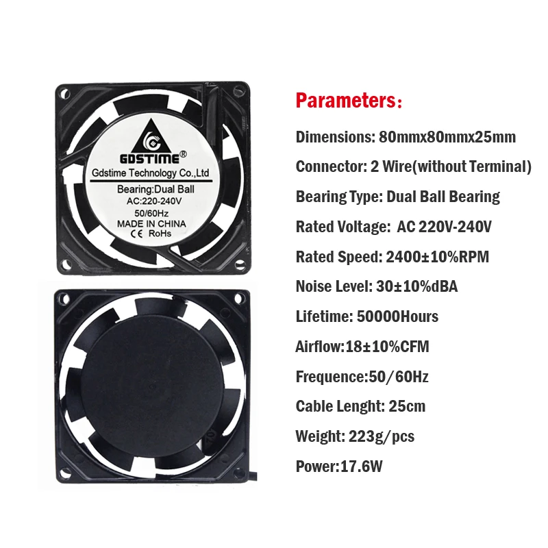 1 cái AC 220 v 240 v 80 mét 8 cm AC Làm Mát Fan Hâm Mộ Bóng Mang 8025 80 mét x 25 mét PC Máy Tính Xách Tay Máy Tính Cooler Quạt Hướng Trục