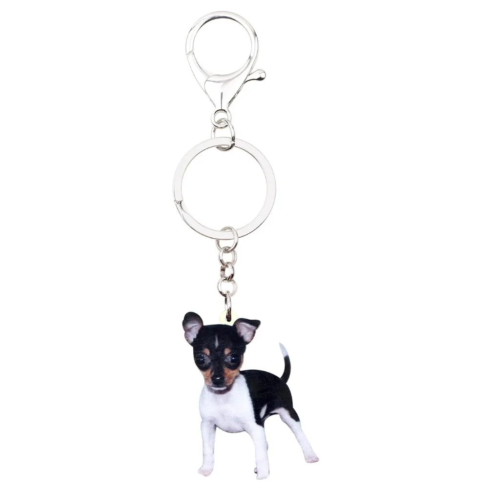 Bonsny Acrylic Cute Fox Toy Terrier Dog Key Chains Keychain Rings Fashion Animal Pet Jewelry For Women Girl Ladies Accessories