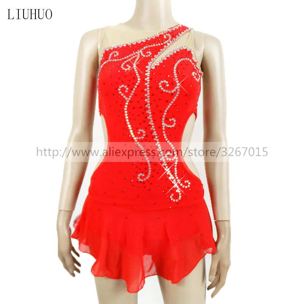 LIUHUO Costume da ballo per palo da donna nuovo rosso tessuto elastico alto garza Sexy strass lucido senza maniche rullo adulto