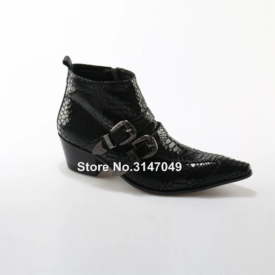 OKHOTCN British Style Autumn Winter Men Boots Fashion Pointy Buckle Ankle Boots Casual Genuine Leather Shoes Double Buckles Bota