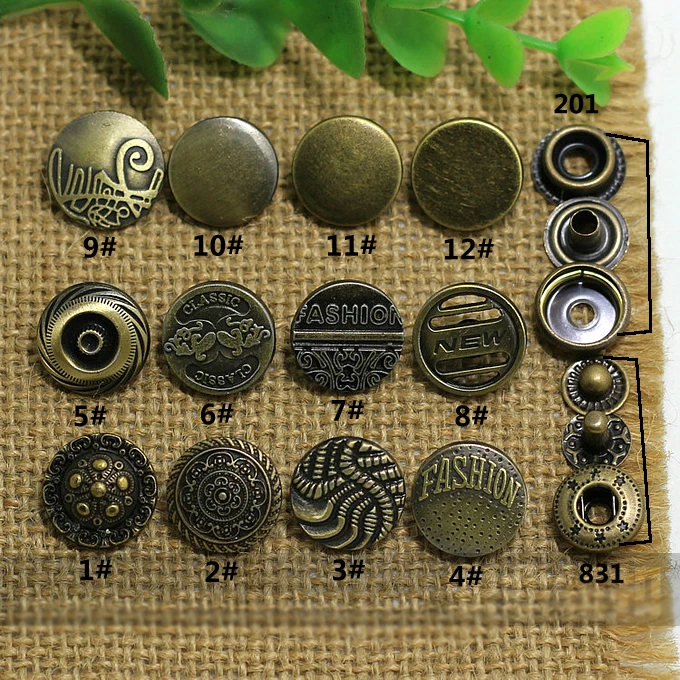 bronze color vintage 15mm metal decorative hand press snap button for clothing/bag sewing accessories 50pcs/lot