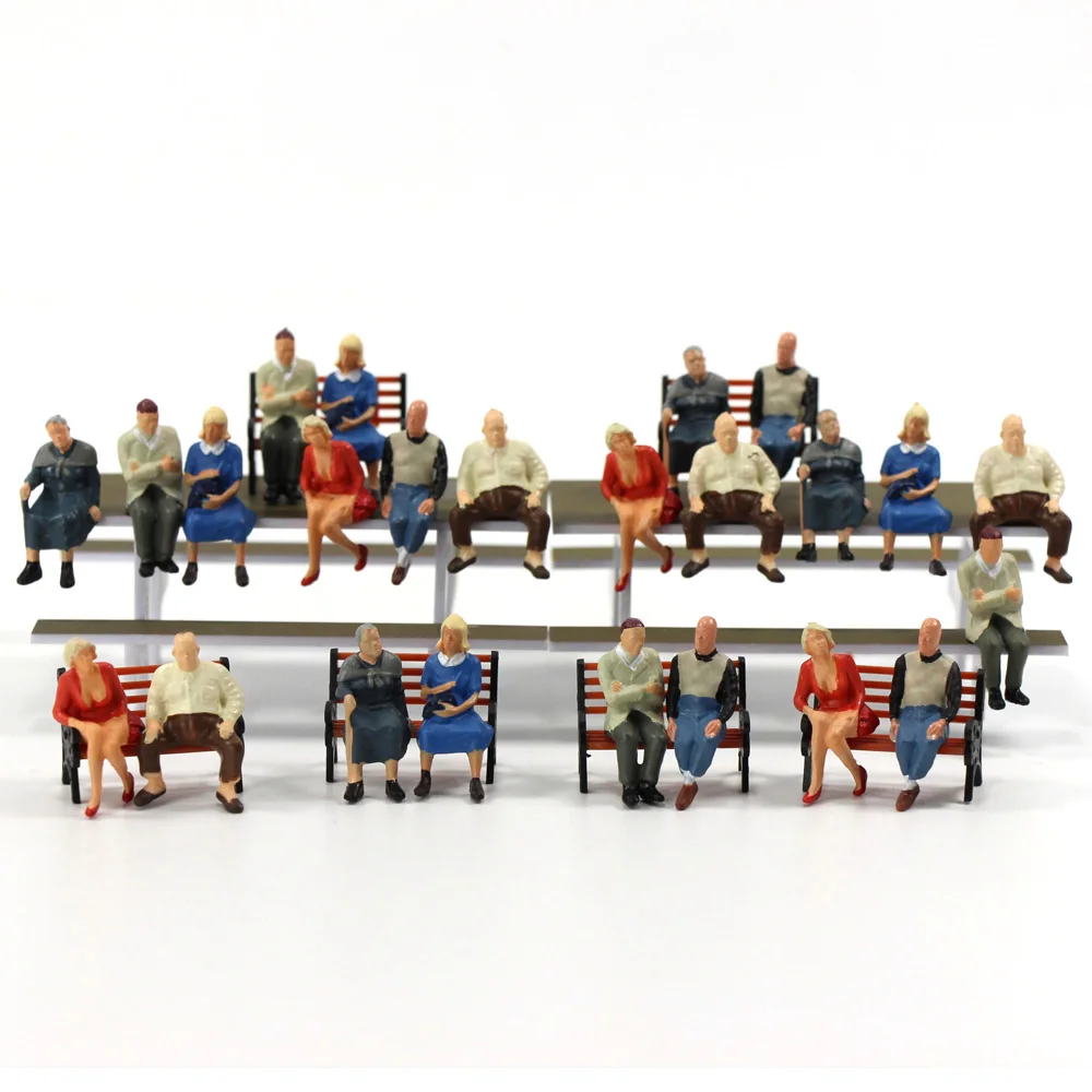 Evemodel 24pcs O scale Seated Figure 1:43 Painted Sitting People Model Layout P4804