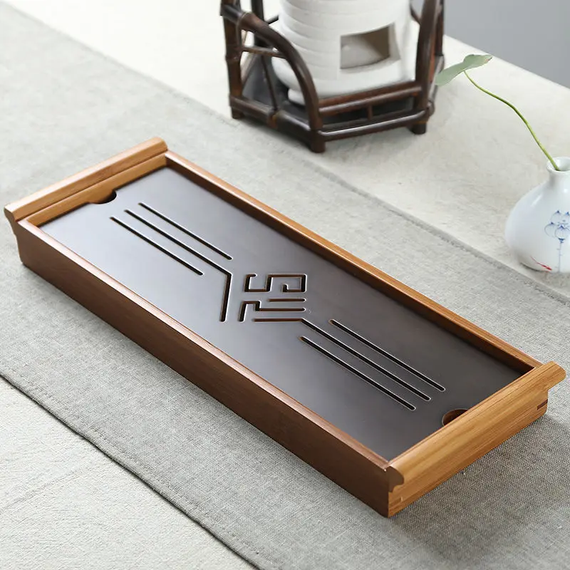 

Bamboo tea tray Black Tabletop Chinese Kung fu Tea Serving Bamboo Table Water Drip Tray 39*13cm