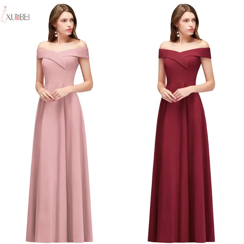 

New Sexy 2019 Navy Blue Pink Burgundy Long Bridesmaid Dresses Off The Shoulder Sleeveless Wedding Party Gown vestido madrinha