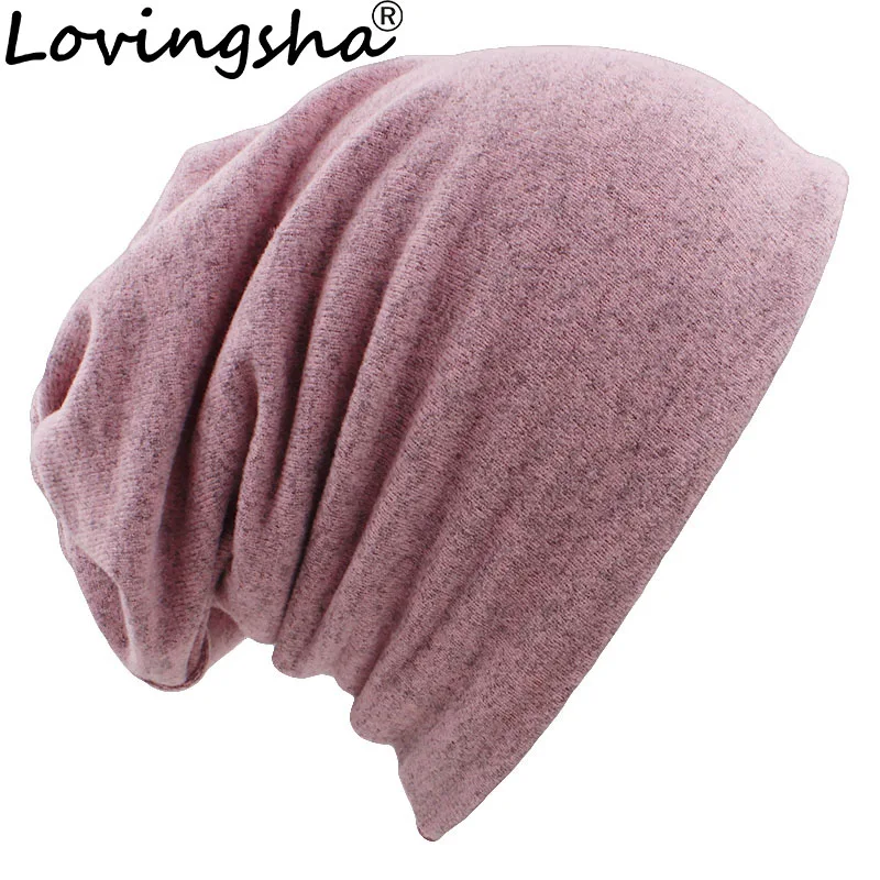 LOVINGSHA Autumn Winter Dual-use Hats For Women Girl Scarf Solid Design Thin Ladies Fashion Feminino Skullies Beanies HT078