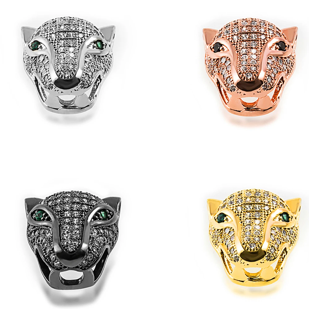 hot sale round skull leopard head micro pave cz brass zirconia beads for diy making bracelet jewelry accessories beads wholesale