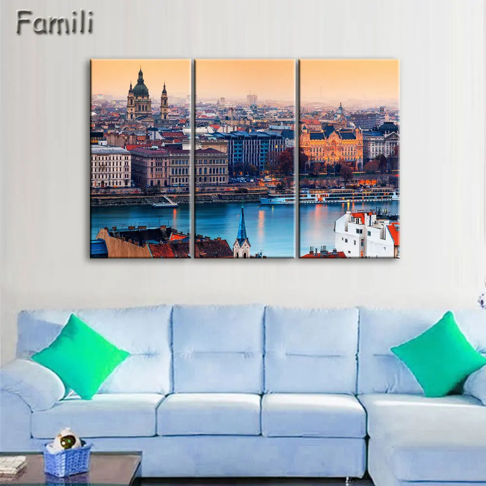 Free shipping 3pieces landscape Canvas Painting night scene City View Home Decor Wall Art Picture Posters and Prints no frame