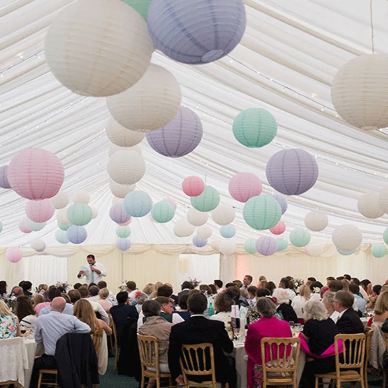 Ensemble de lanternes rondes en papier blanc pour fête de mariage, 15 pièces mélangées de 8 à 12 pouces