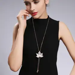 New Personality Autumn And Winter Wild Sweater Chain Long Maple Leaf Lady Imitation Pearl Pendant Necklace Jewelry Chocker