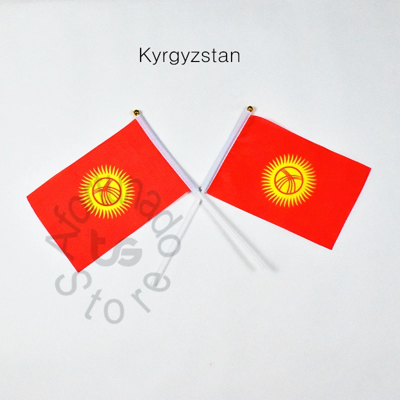 Kyrgyzstan 14*21cm 10pieces Banner  Hand waving Flag National Flag for meet,Parade,party.Hanging,decoration