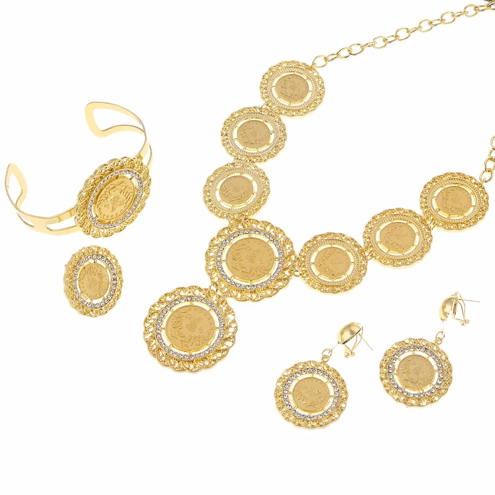 Necklace Earrings Ring Bangle Big Coin Jewelry Sets Gold Color Turkey Coins Arab Gifts Turks Africa Party
