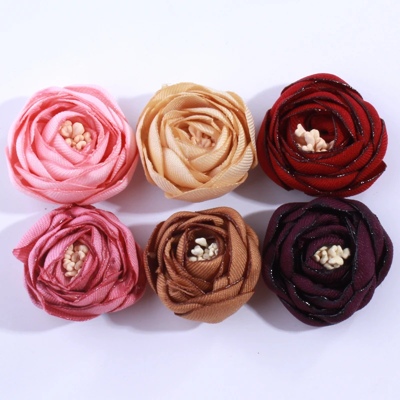 

50PCS 3CM Antique Color 3D Mini Satin Tulip Flower Girl Hairpin Hair Accessories Corsage Flower Girl Headband Hat Dress