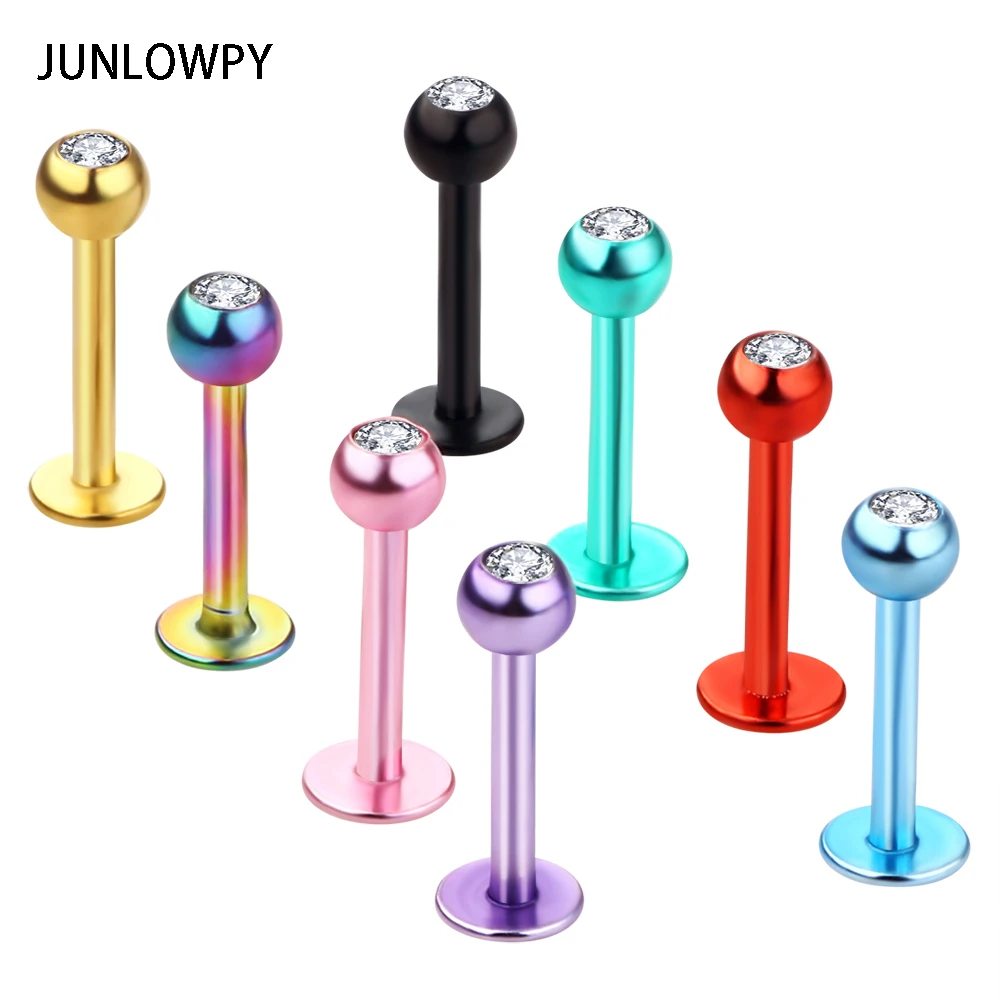 JUNLOWPY  Labret Monroe Lip Ring mix 8 color 100pcs  stainless steel body jewelry Anodized Piercing Tragus Helix Earring Stud