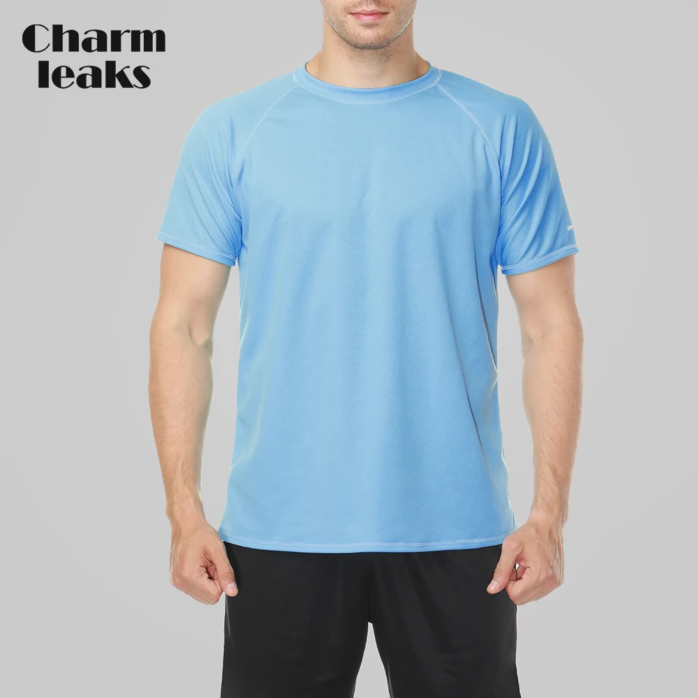 Charmleaks Men Rashguard Dry-fit Shirts Men Loose Fit Solid Color Shirt UV-Protection Rash Guard Top UPF 50+ Beach Wear