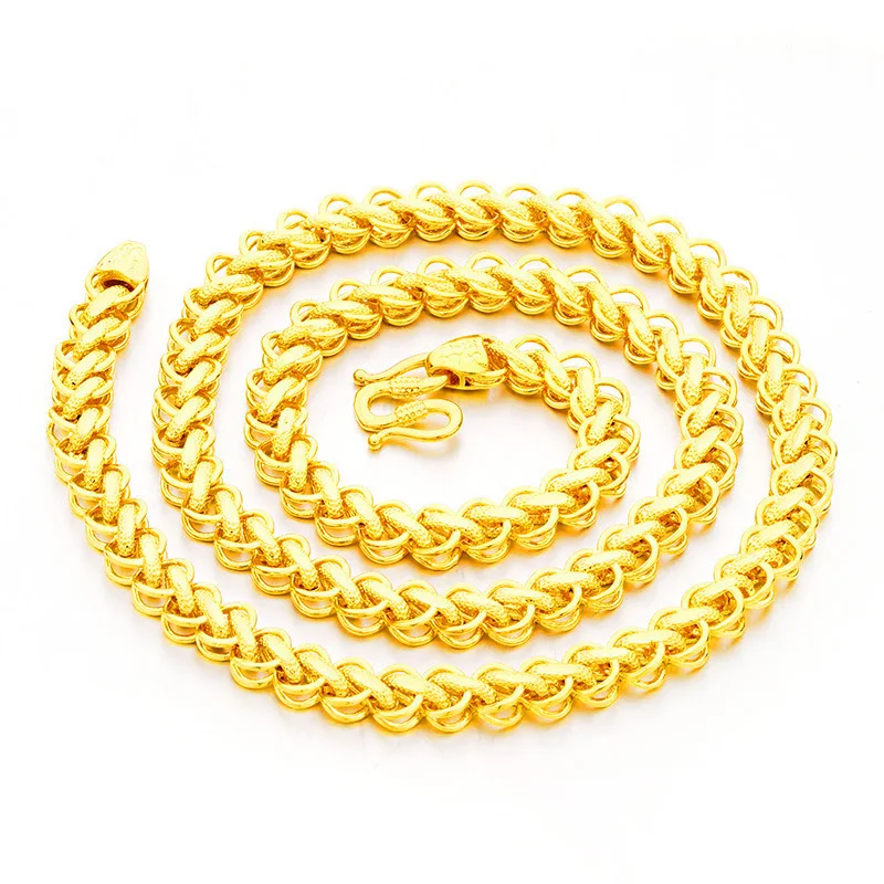 OMHXFC Wholesale European Fashion Man Male Party Wedding Gift Long 60 70cm Wide 10mm Knitting Real 24KT Gold Chain Necklace NL62