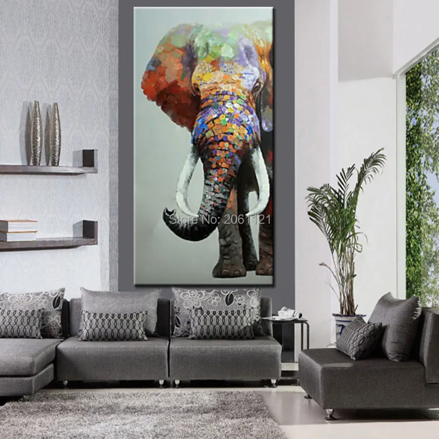 

hand painted large big elephant wall art abstract textured vertical animal oil paintings for corridor hall living room decor