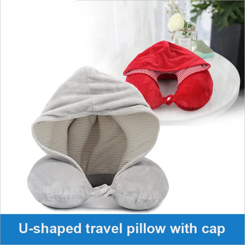 YR Memory Foam U-Shaped Pillow with itself Cap Creative comfortable Neck Pillow for car or plane travel Cool and funny Hat