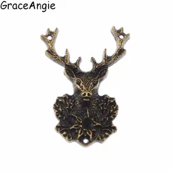 GraceAngie 6PCS Antique Bronze Deer Elk Head Shape Two Hole Pendant Connectors Retro Style Jewelry Necklace Making Findings