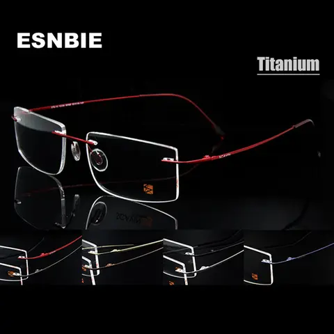 Titanium Rimless Square Glasses Frame Men ESNBIE