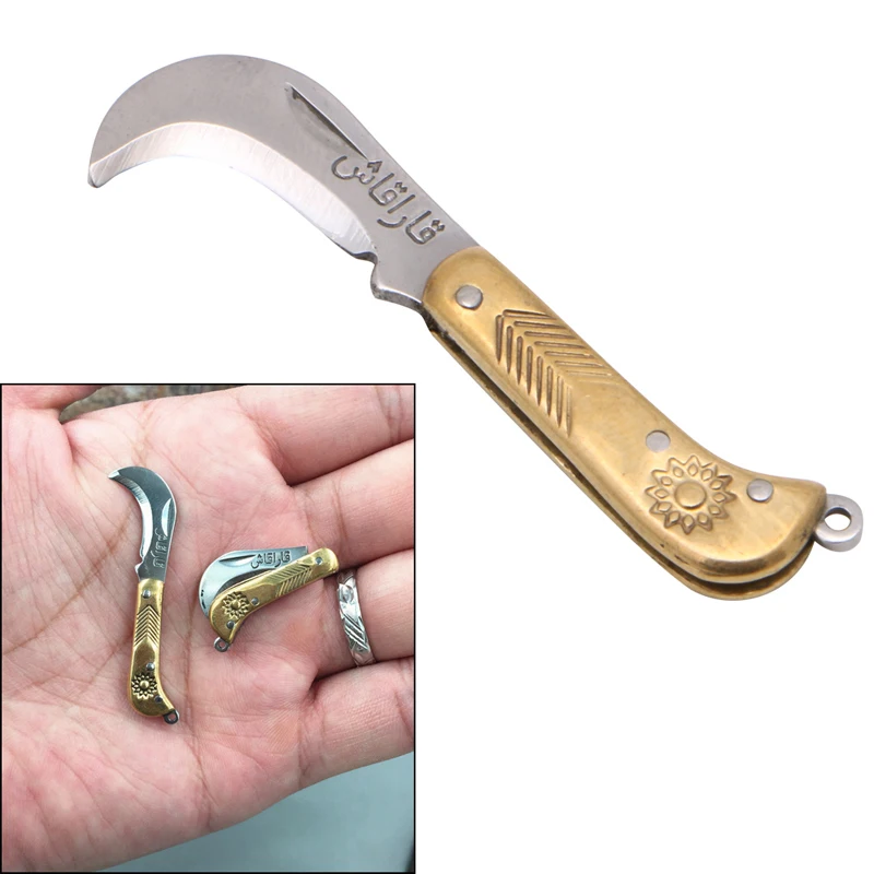 Retro Carving Small Pocket Keychain Tactical Mini Folding Folder Knife Brass New