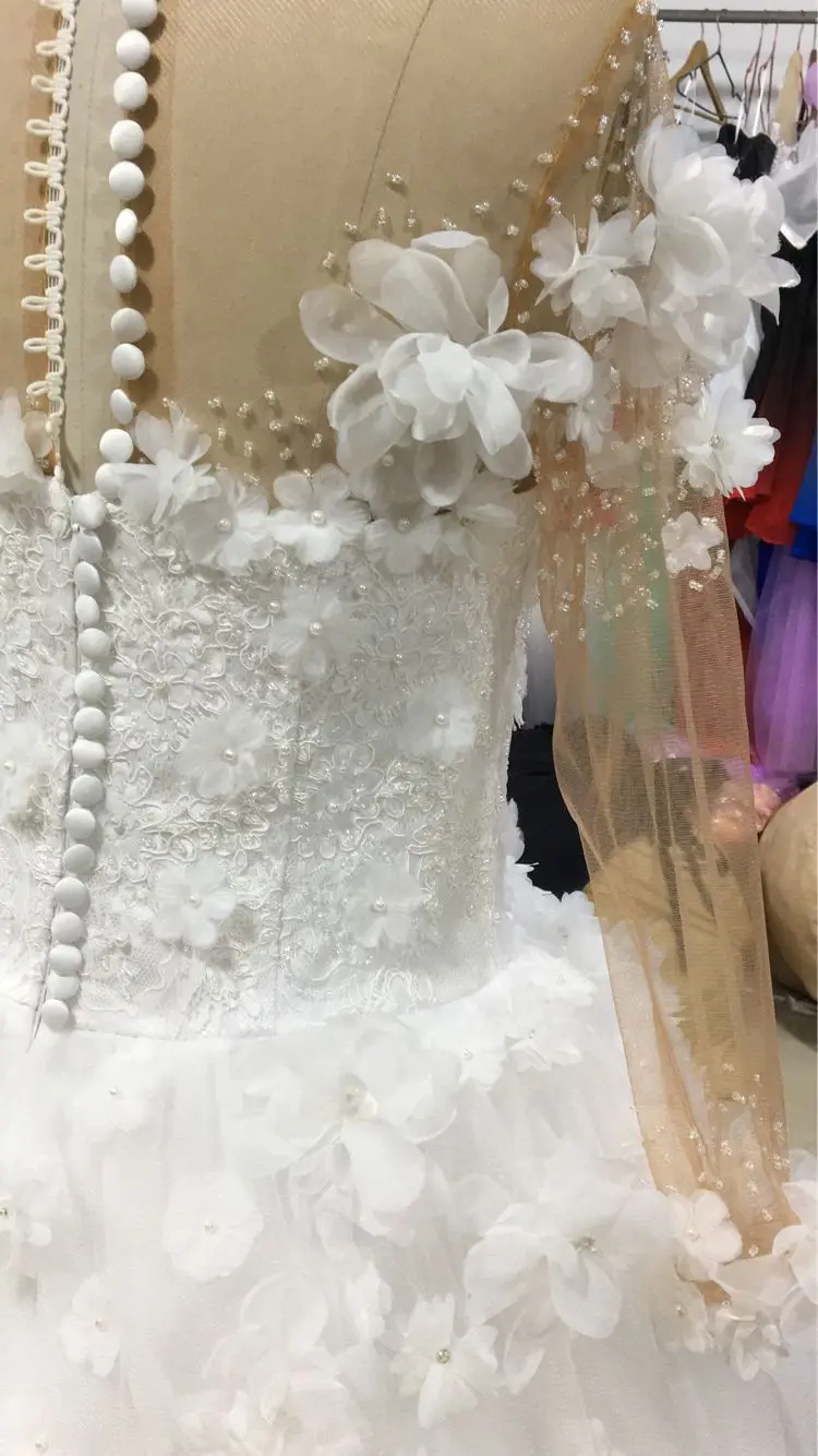 Vestidos de novia africanos de manga larga, informales, con cuentas de flores en 3D, talla grande, tren desmontable, 2019