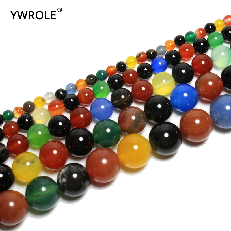 New Natural  Mix Colorful Agates Colorful Stone Round Loose Beads For jewelry Making 4/6/8/10/12 MM DIY Bracelet Strand 15.5\'\'