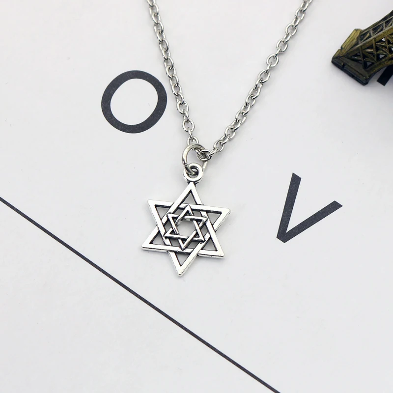 New Steampunk Six-Pointed Star Pendant Necklace Tiny Hollow Inverted Triangle Man David Star Pendant Charms Necklace Woman Gift