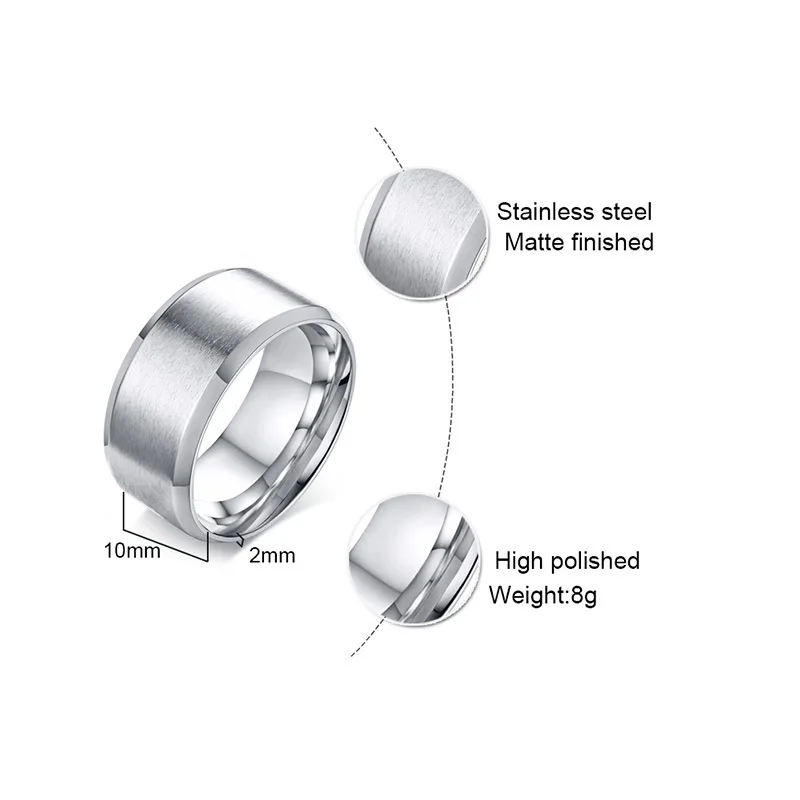 Мужское кольцо, атласное покрытие обручальное кольцо, нержавеющая сталь Матовый центр скошенные края кольца 10 мм мужские ювелирные изделия