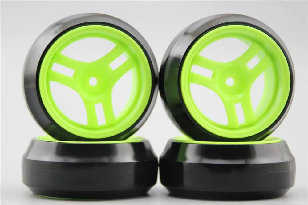 Llanta de derrape dura para coche teledirigido, 4 unidades, T3S1NG, 4mm offset (Material verde), apto para coche de derrape 1:10, 1/10