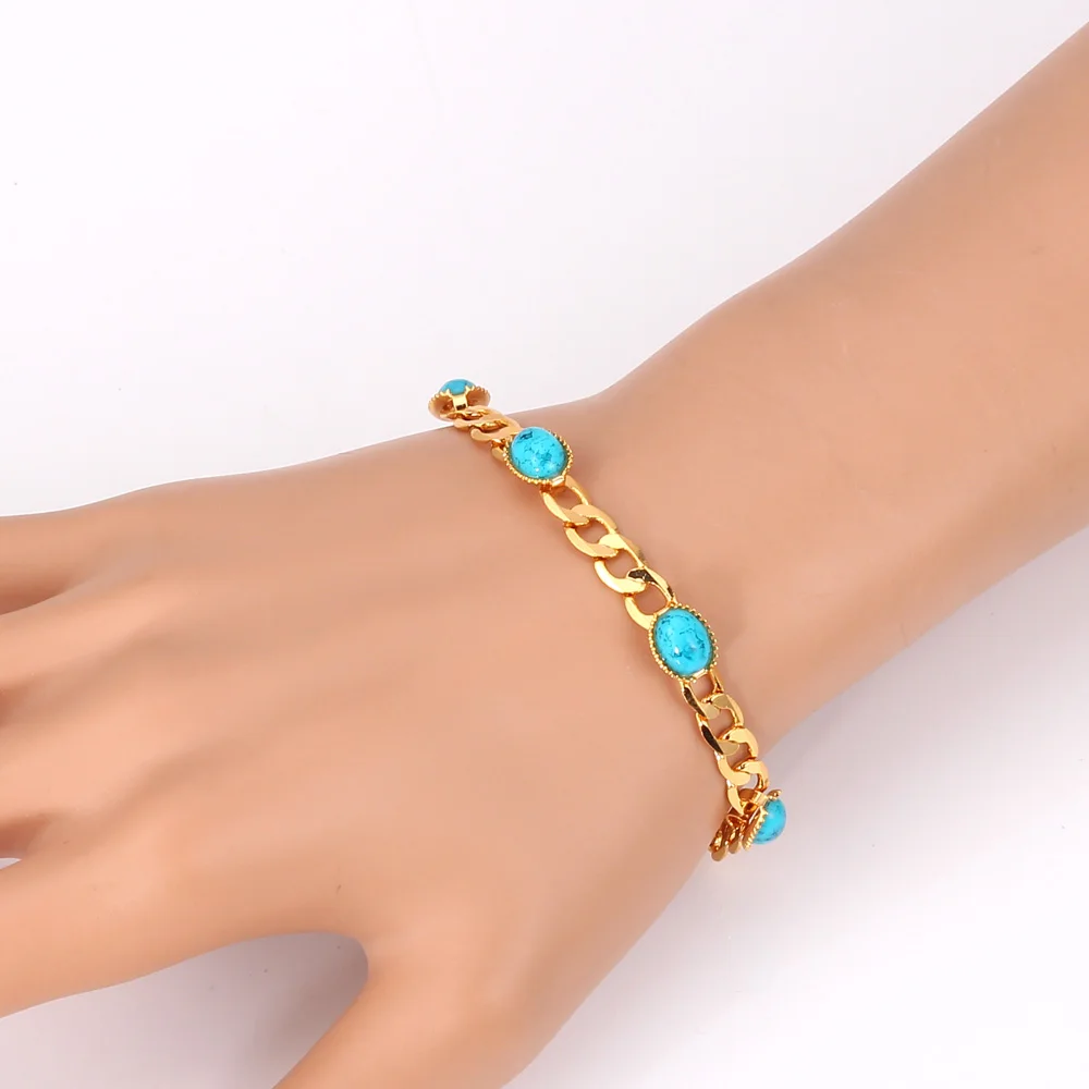 U7 Minimalist Chain Love Bracelet Statement Gold Color Oval Turquoise Stone Fashion Bracelet For Women Wedding Jewelry Gifts