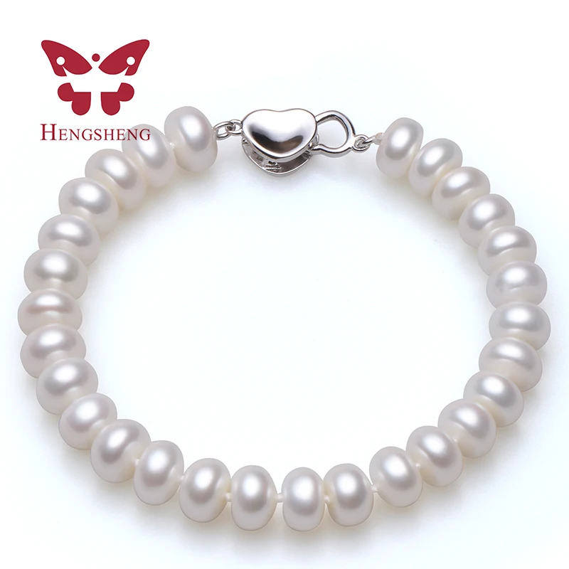 

HENGSHENG White Pearl Bracelets 100% 8-9mm 18cm Length Bread Round Natural Freshwater Pearl Hot Sale Jewelry Bracelets For Women