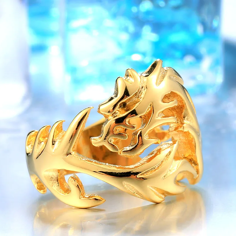 BEIER Fashion Jewelry Men\'s Cool Stainless Steel Gothic Wholes Dragon Body Ring For Man BR8-024