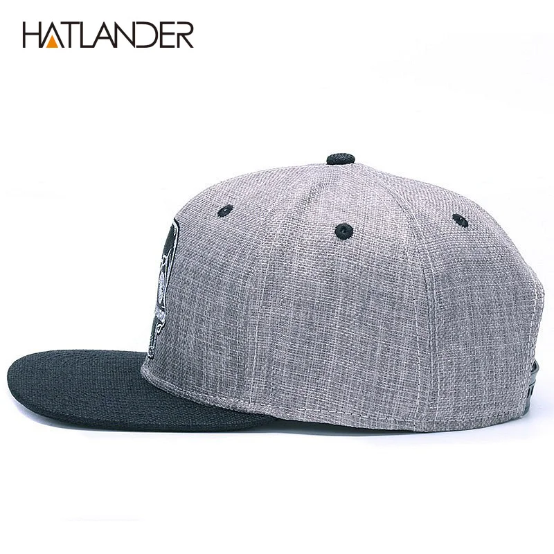 HATLANDER Original Baseball cap men snapback cap brand embroidery SKULL cool hip hop cap 6 panel bone linen Skeleton sports hats