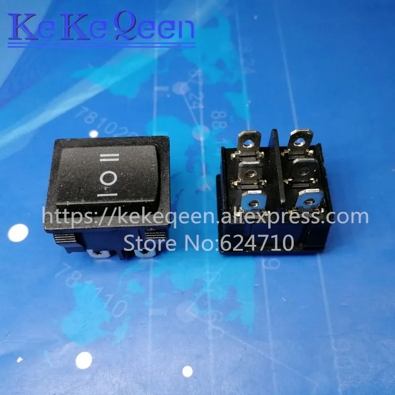 10PCS/LOT KCD5 21X24mm 21*24 6 Pin 3 Position 6A/12A 250VAC ON-OFF-ON SPDT Snap in Black Boat Rocker Switch