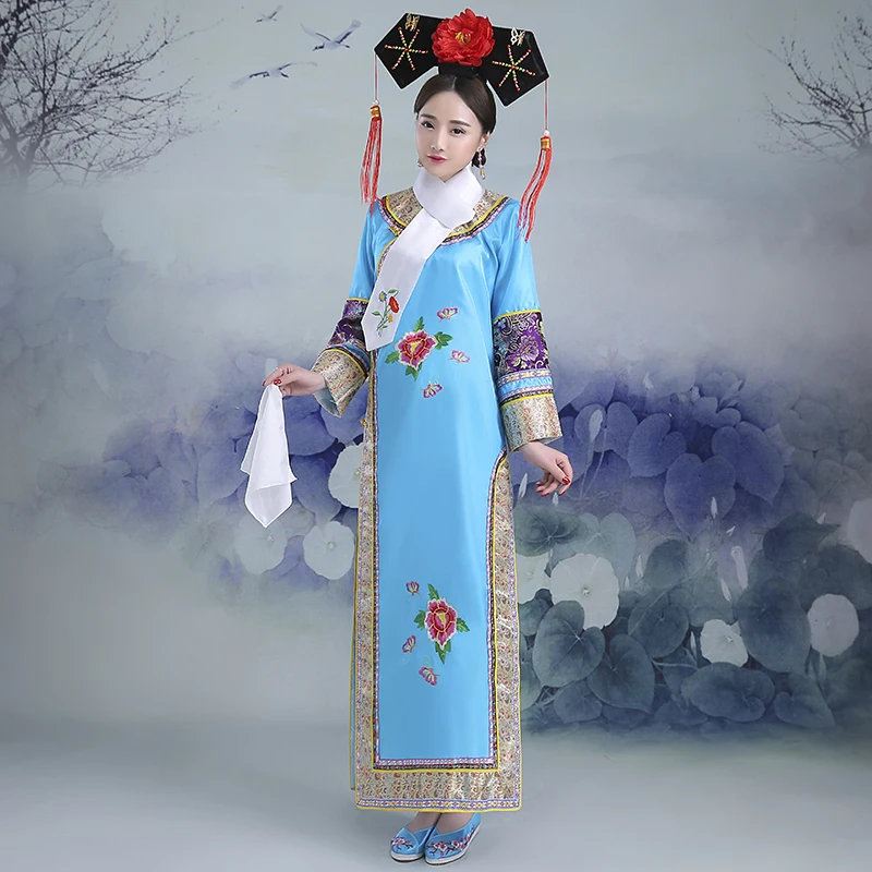 

Chinese Qing Dynasty Royal Costume New Princess Costume With Headwear 8 color Chinese Ancient Dress Retail Manchu court dress