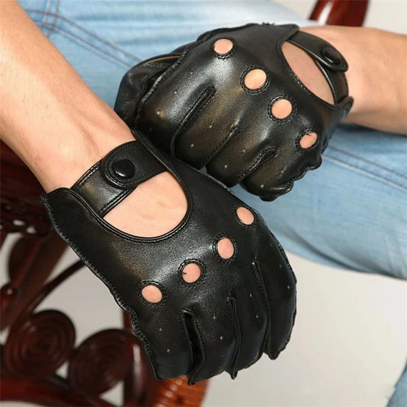 Men Genuine Leather Gloves Fashion Casual Breathable Sheepskin Glove Five Fingers Male Driving Leather Gloves Unlined M023W-5