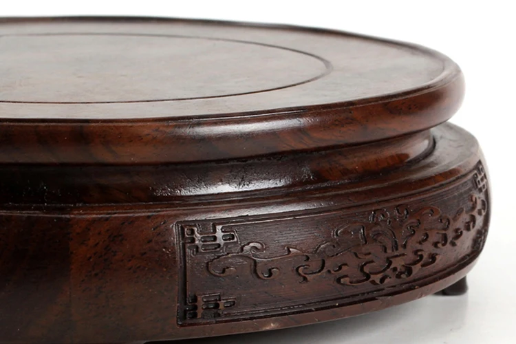 7.8-24cm Diameter Ebony Carved Base With Flower Pattern Craftwork Solid Wood Base Flower Vases Stone Jade Teapot Aquarium Base