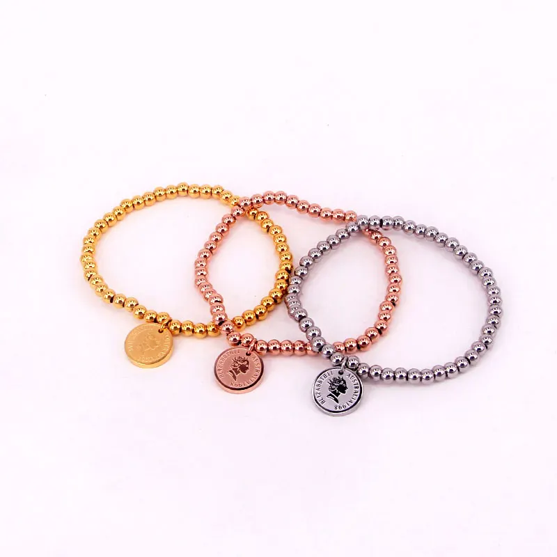 High Quality Elastic Rope Bead Bracelet Round Queen Head Bracelet For Women Stainless Steel Retro Jewelry Gift