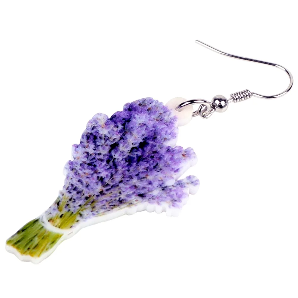 Bonsny Acrylic Elegant Lavender Flower Bouquet Earrings Drop Dangle Fashion Posy Plant Jewelry For Women Girls Teen Gift Brincos