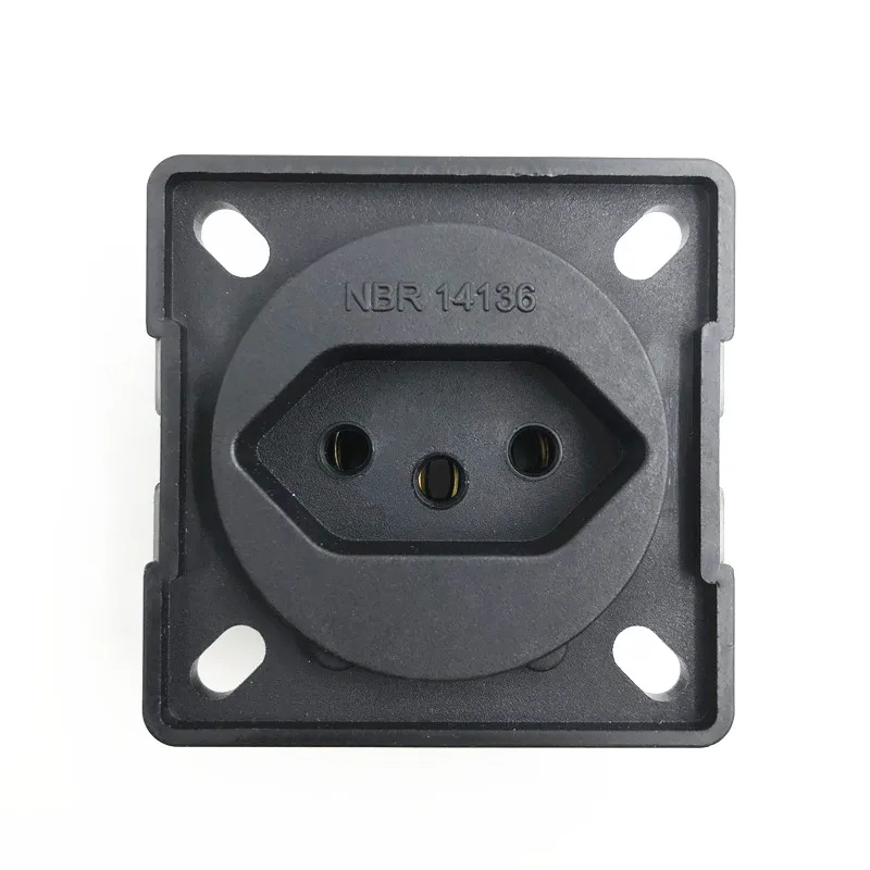 Square black Brazil standard 10A 250V Switzerland power surface mounted receptacle Waterproof dustproof industry socket